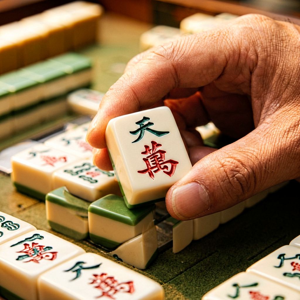 Close-up of high-quality engraved American mahjong tiles