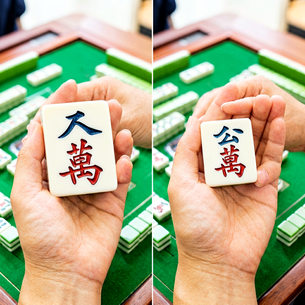 Different sized American mahjong tiles shown in a hand for scale
