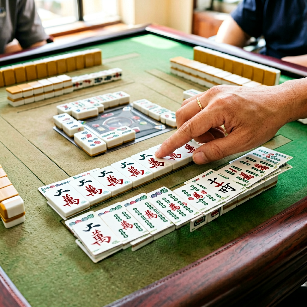 An American mahjong league card with a hand pointing at one row of winning hands