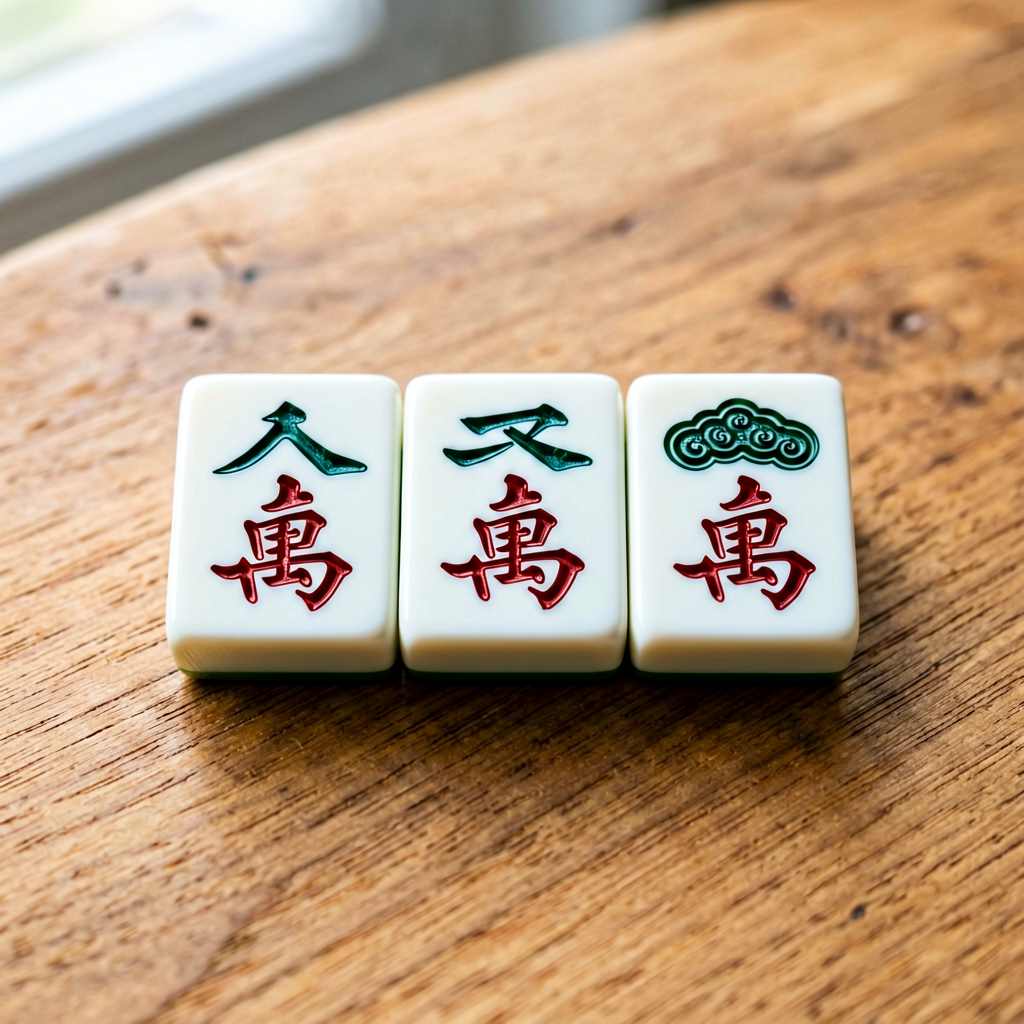 Three identical American mahjong tiles lying together as a set