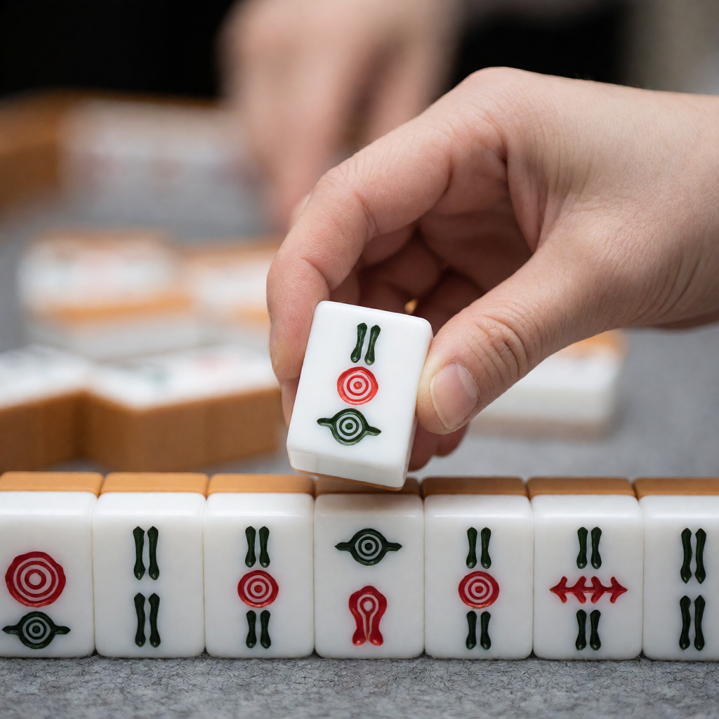 A player drawing and discarding an American mahjong tile quickly