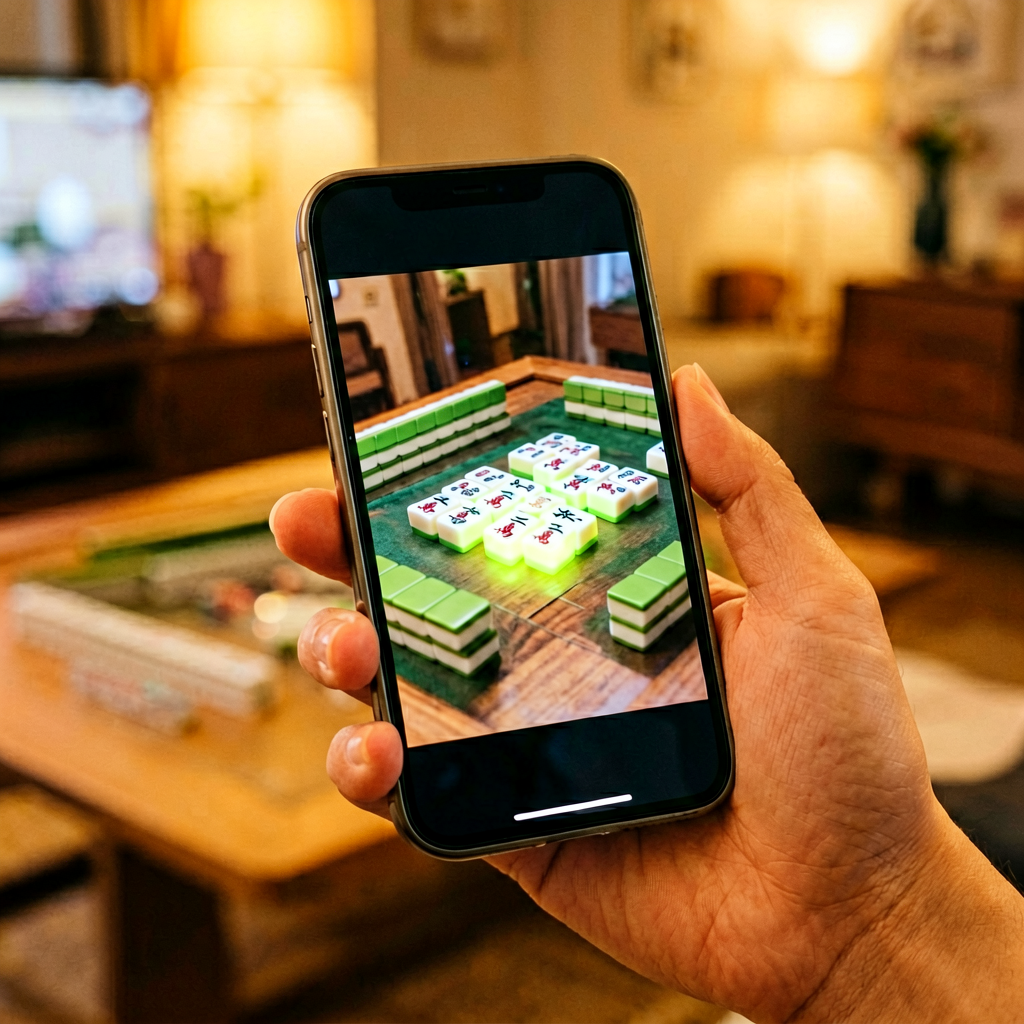 A phone showing a short video of mahjong tiles being passed