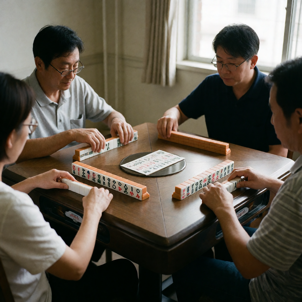 Three American mahjong players with one empty seat at the table