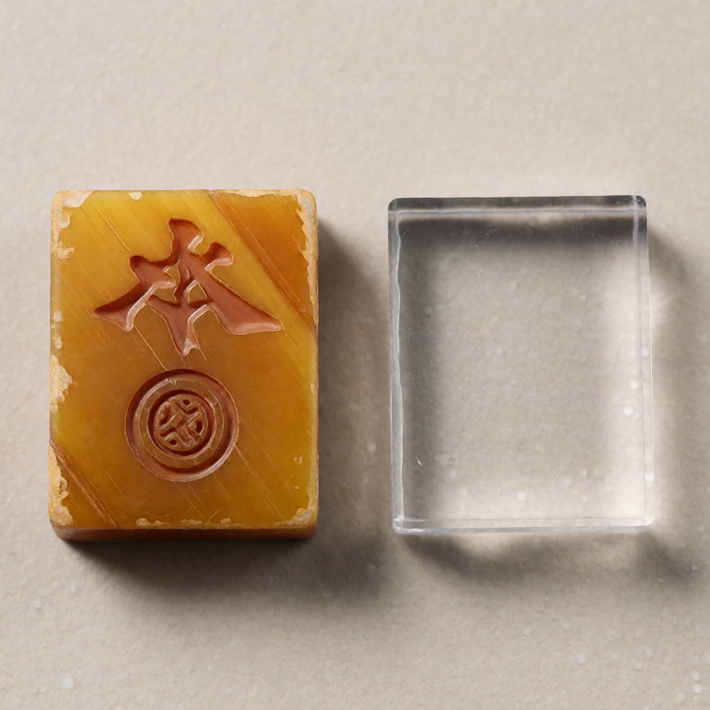 Old bakelite tile compared with a modern acrylic tile
